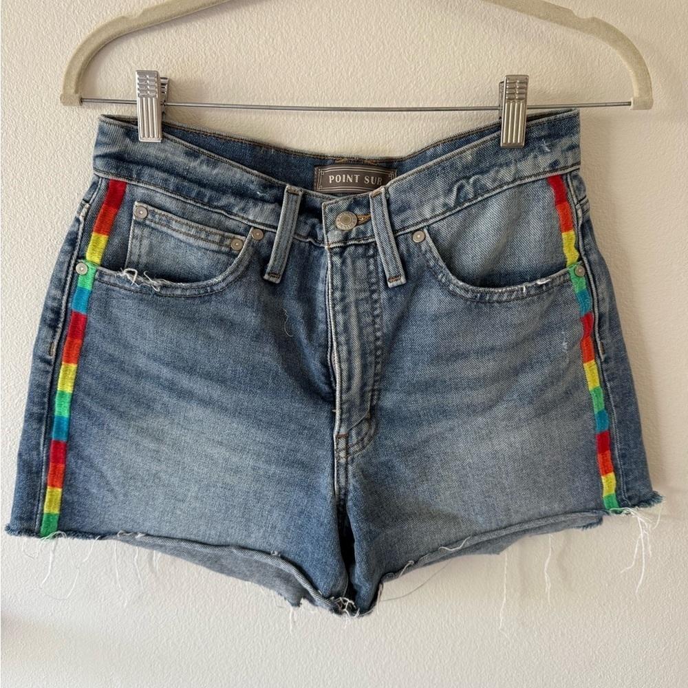 Point Sur Women's Denim Shorts with Colorful Side Stripes